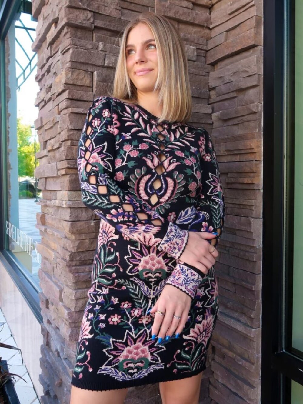Farm Rio Marvelous Garden Knit Dress Black Floral Size M - Picture 11 of 12
